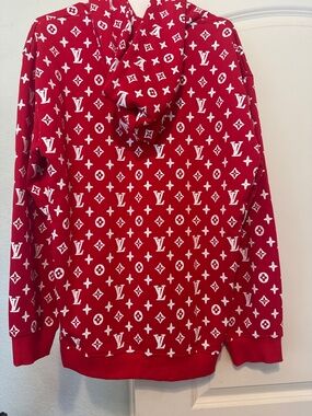 Louis Vuitton Red and White Monogram Pullover Hoodie
